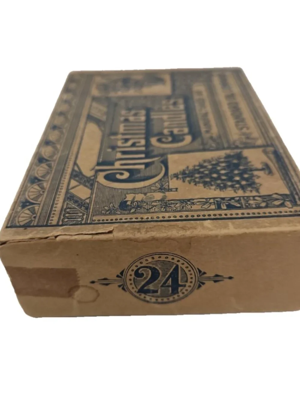 Antique 1800s Christmas Time Capsule Box Petroliana Wood Puzzle Toy Card Crayons